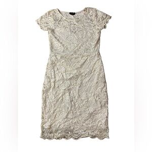 U2B Cream Floral Lace Overlay Dress - Short Sleeve Bodycon - Size L